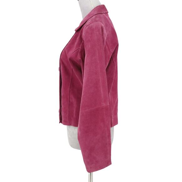 Outer Edge Jacket Womens Large Pink Suede Leather Double Breasted Lined Moto - Picture 11 of 15